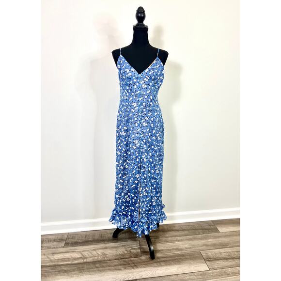 Majorelle Quincy Midi Dress in Blue Ditsy Floral Medium Button Front Lined Party - Picture 1 of 6